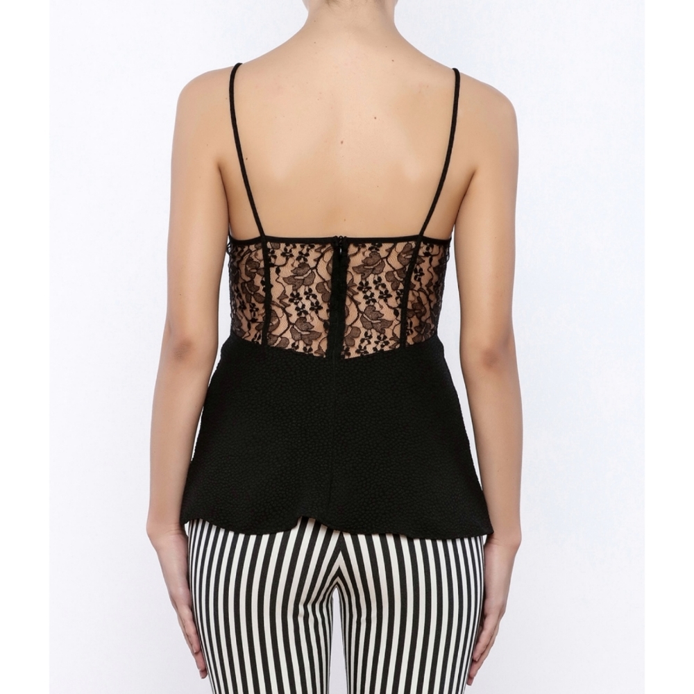 Blue pearl by allen schwartz lace back cami black top